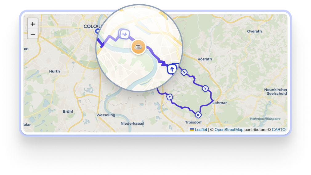 Coffee-Stop Marker in der GPX-Routenvorschau