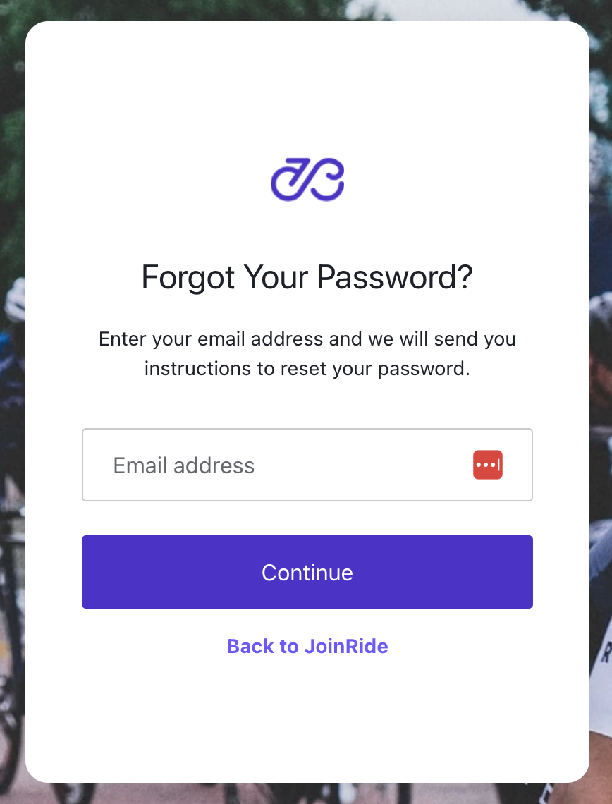 Passwort zurücksetzen bei Joinride