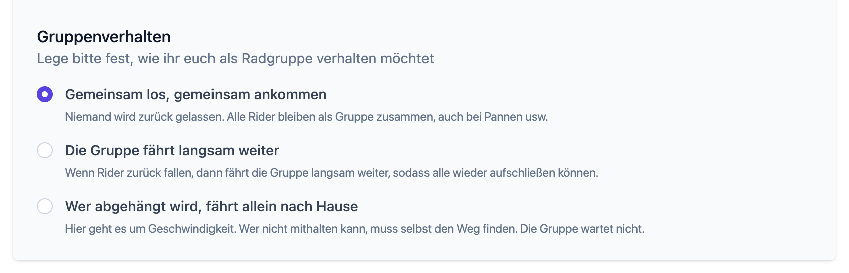Gruppenverhalten-Optionen in Joinride