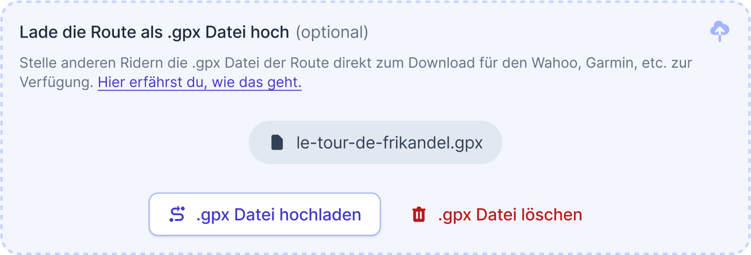 Joinride GPX-Upload Bereich
