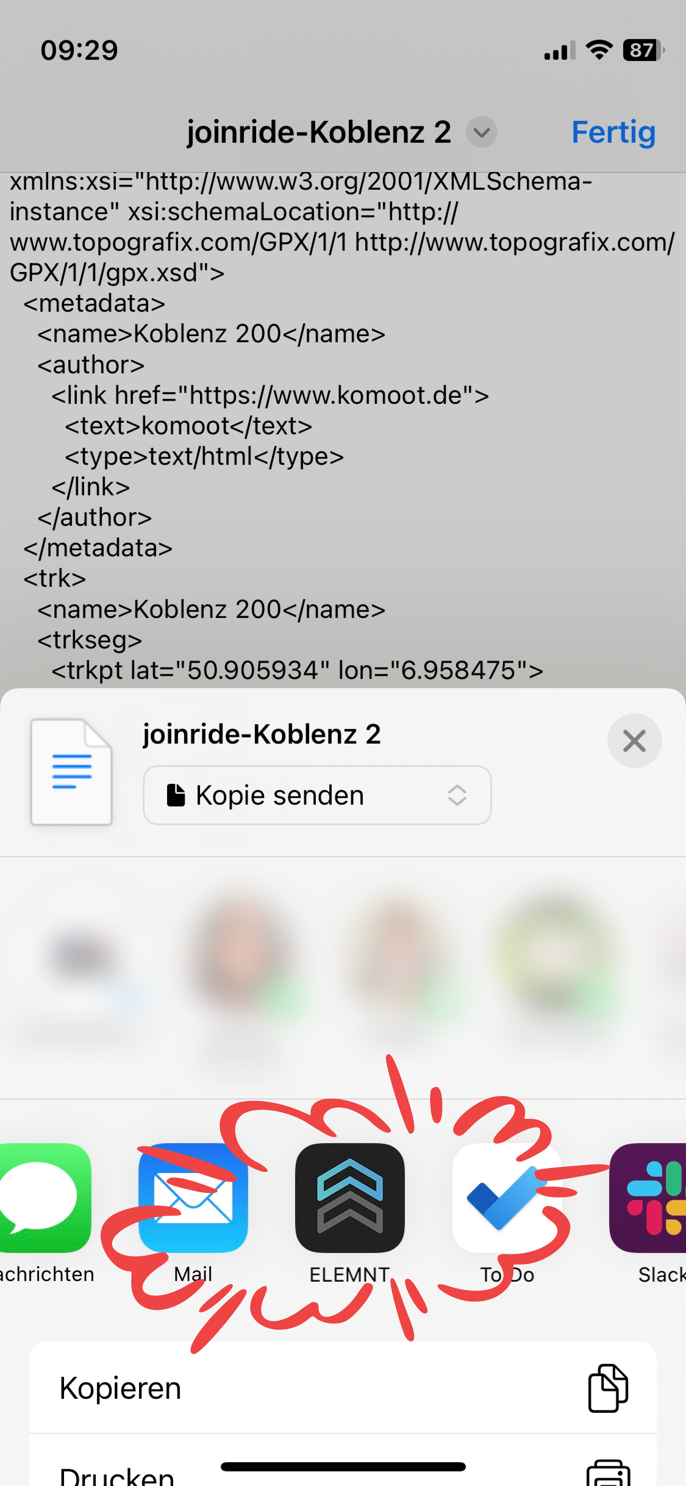 GPX-Datei mit Wahoo ELEMNT teilen
