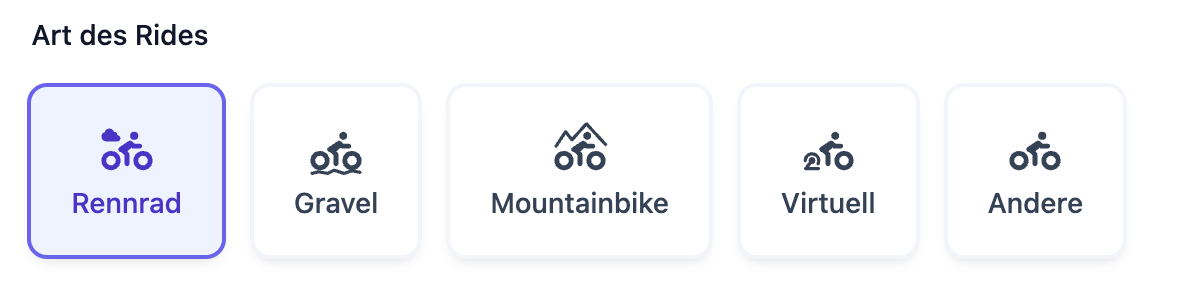 Auswahl der Ride-Art in Joinride