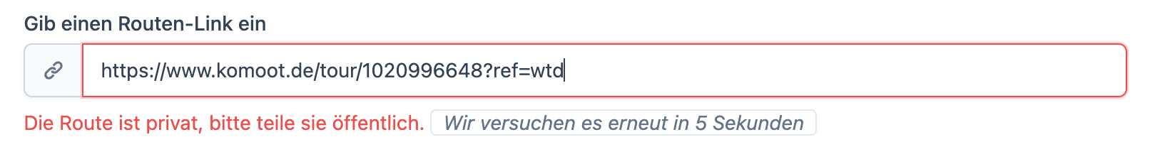 Fehlermeldung bei privater Route